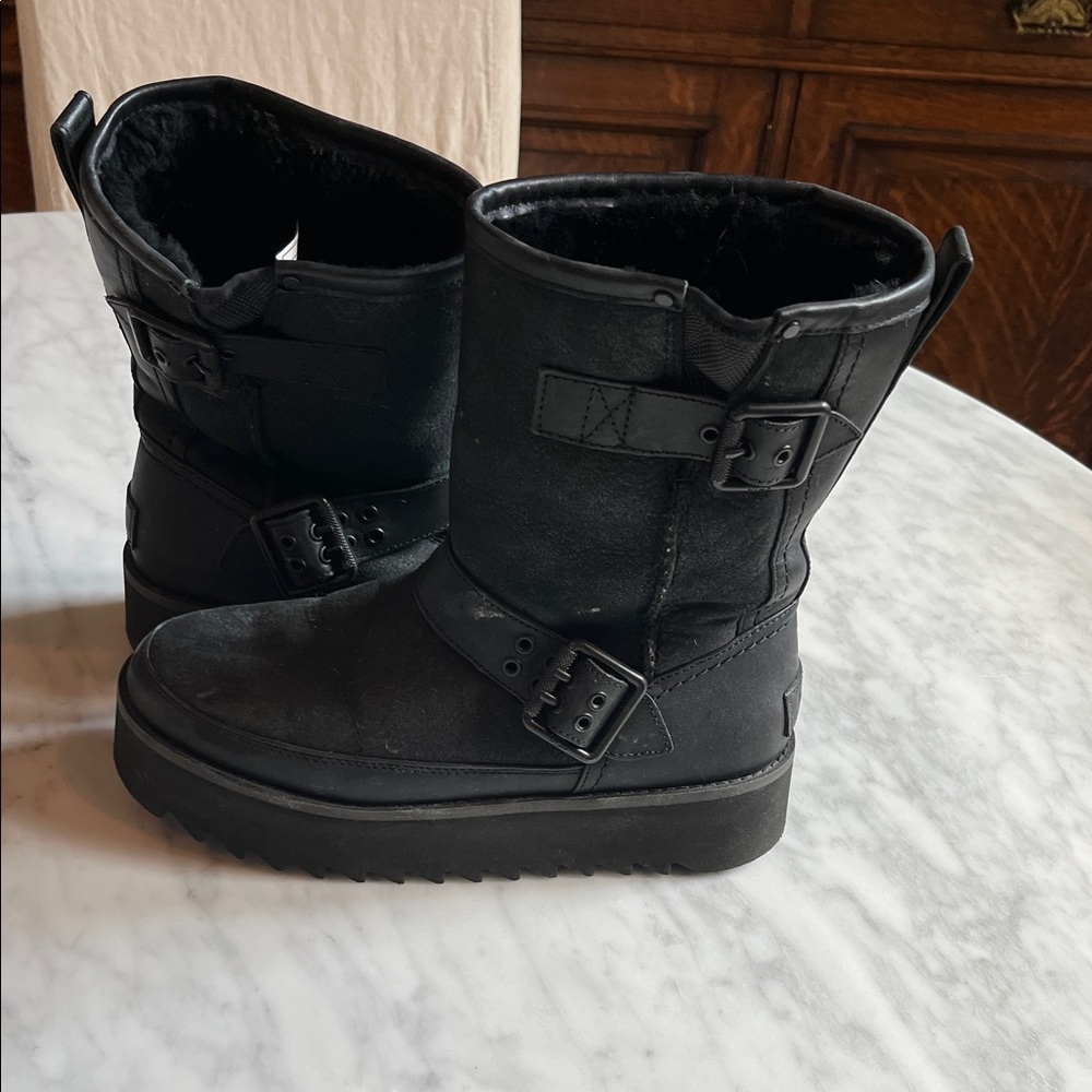 UGG black platform moto boots. Size 7